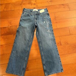 Hollister Blue wide straight leg Jeans with Embroidered class of 2026